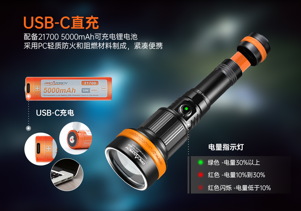 木瓜视频OrcaTorch，ZD710 MK2變焦潛水燈，ZD710 MK2技術（shù）潛水手電筒，水下探險（xiǎn）照明，水下搜索燈，沉船照明燈，變焦潛水手電（diàn）