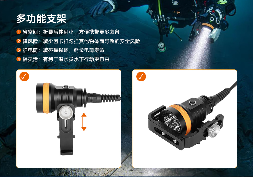 木瓜视频OrcaTorch，D630技術潛水手電筒，水下探險照明，水下搜索燈，沉船照明燈