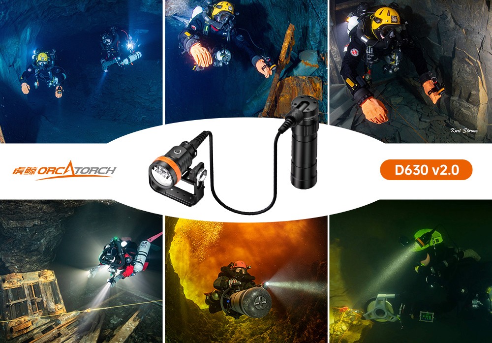 木瓜视频OrcaTorch，D630技術潛水手電筒，水下探險照（zhào）明，水（shuǐ）下搜索（suǒ）燈，沉（chén）船照明燈