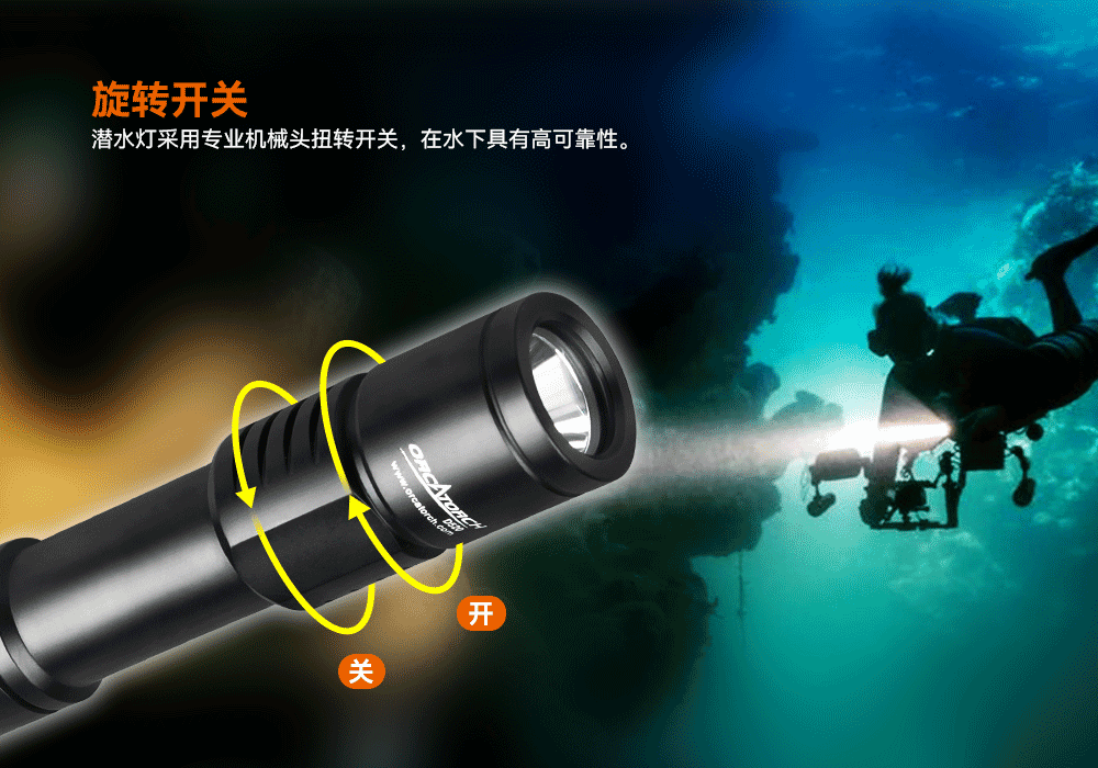 木瓜视频OrcaTorch D520迷你潛水手電，小巧手電筒（tǒng），便（biàn）捷式潛（qián）水手電筒（tǒng），洞穴潛水燈