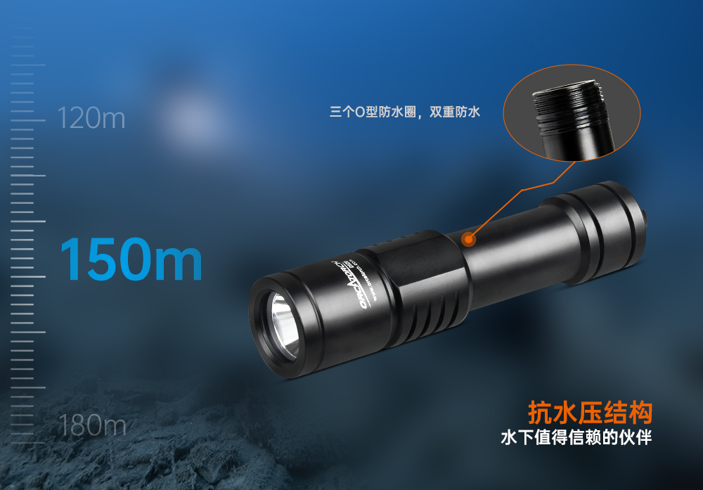 木瓜视频（jīng）OrcaTorch D520迷你潛水手（shǒu）電，小巧手電筒，便捷式潛水（shuǐ）手電筒，洞穴潛水燈