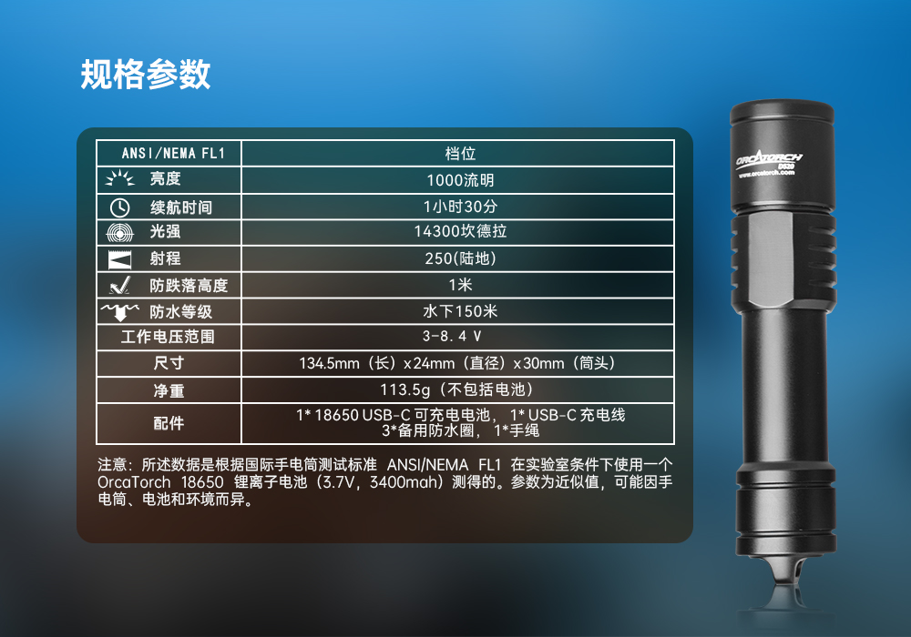 木瓜视频OrcaTorch D520迷你潛水手電，小（xiǎo）巧手電筒，便捷式潛（qián）水手（shǒu）電筒，洞穴潛水燈