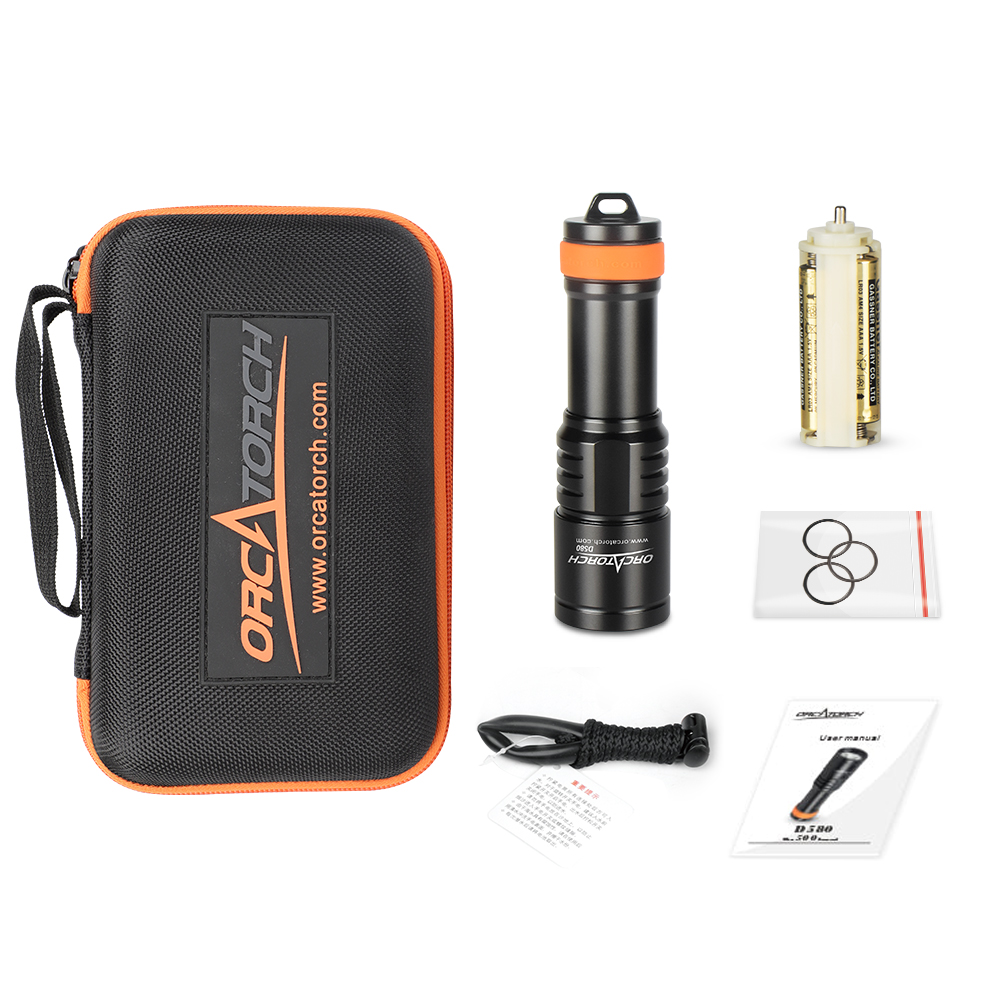 OrcaTorch木瓜视频 D580機械開關（guān）電筒，休閑潛水燈，潛水手電筒（tǒng），水下工程照明，潛水裝備