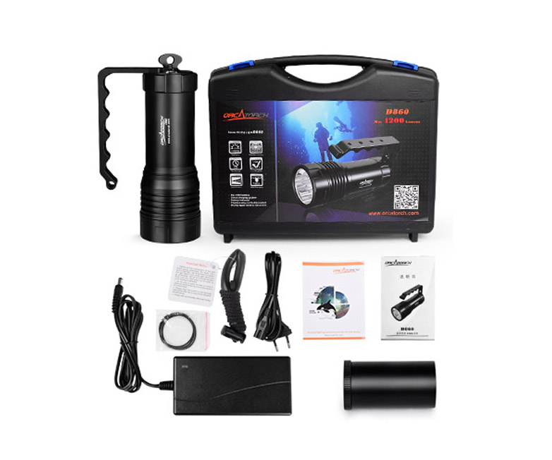 OrcaTorch木瓜视频，D860可充電潛（qián）水燈，高亮度潛水（shuǐ）手電筒，水下照明手電筒